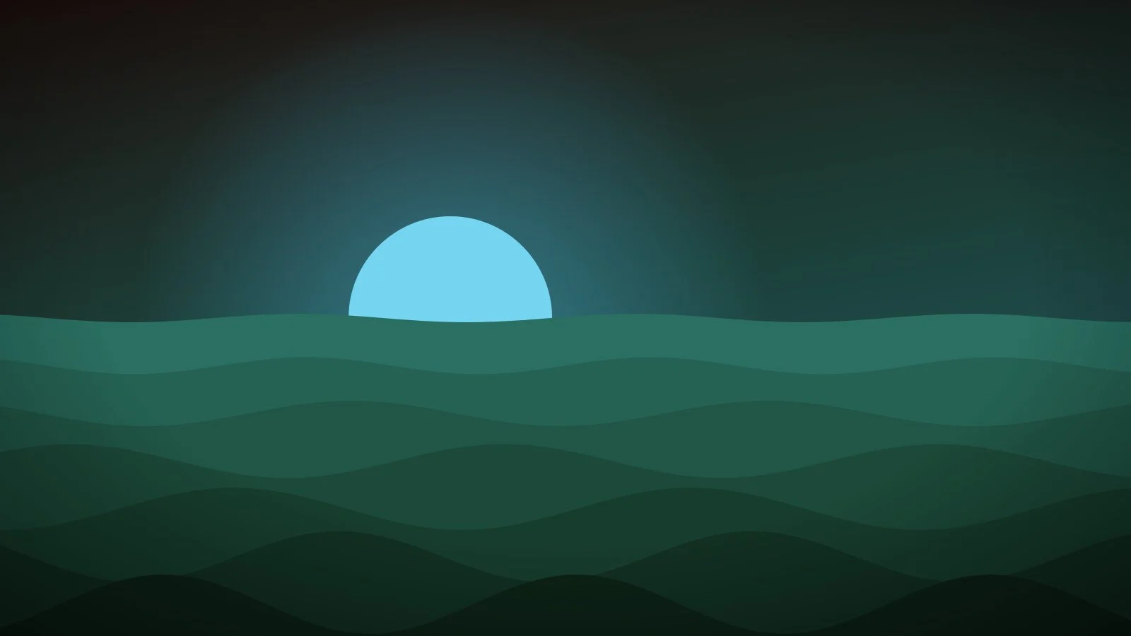 Illustration: rolling waves beneath a setting sun