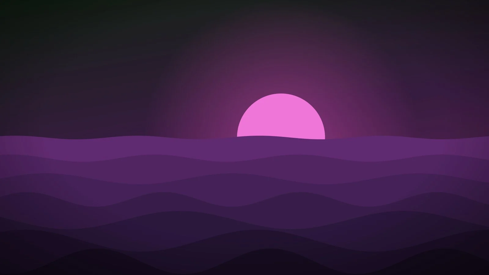 Illustration: rolling waves beneath a setting sun