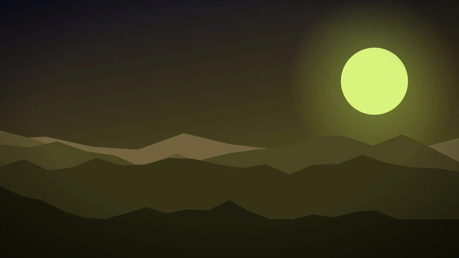 Placeholder key art for Kitebound: layered mountain ridges under a low sun