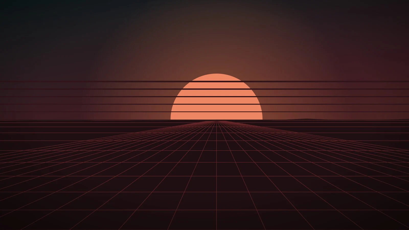 Placeholder key art for Velocity Unbound: a perspective grid running toward a striped sun